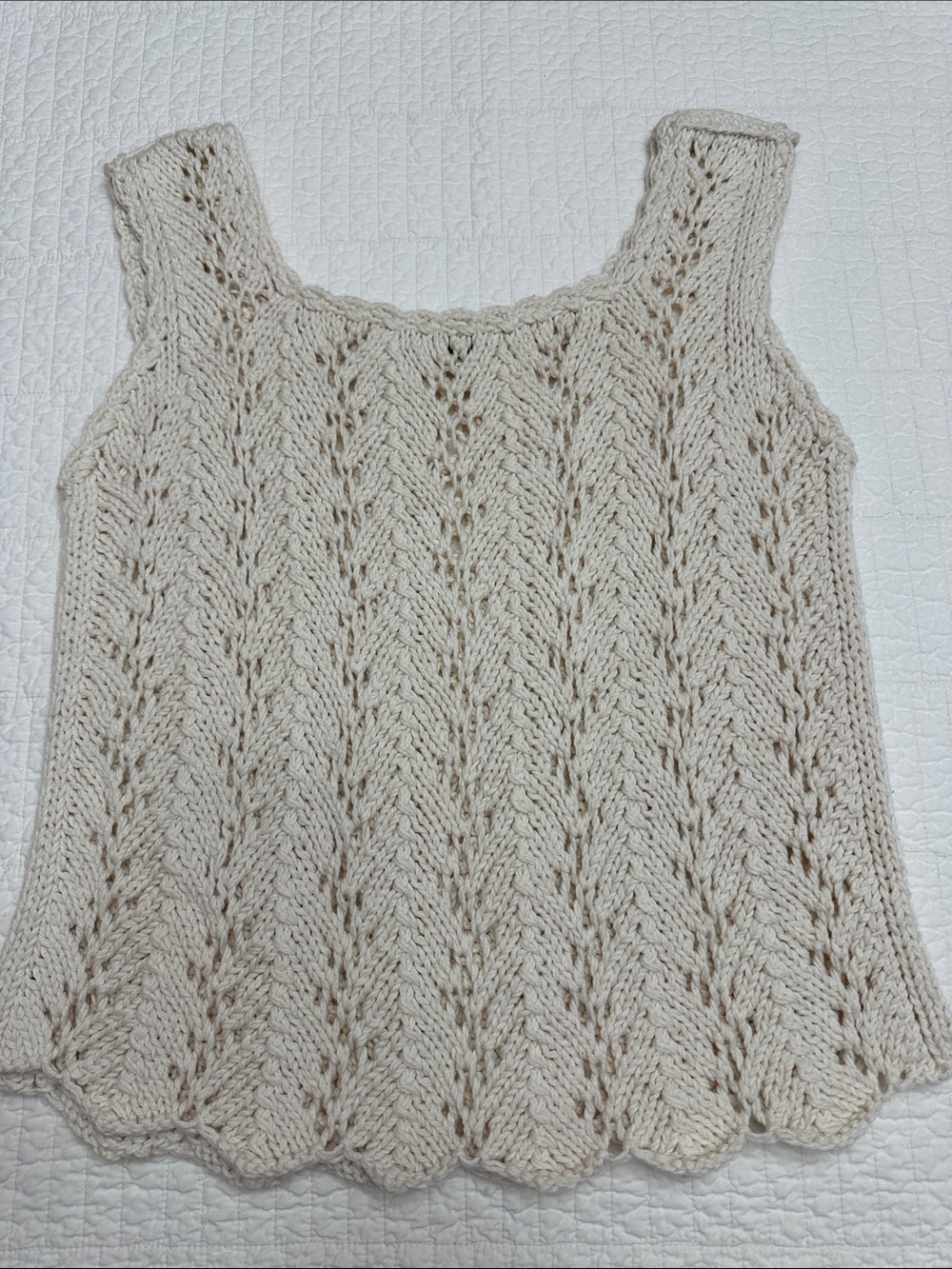 Boston Proper Medium Knit Cream Tank Top Like New 100% Cotton Vintage Crochet
